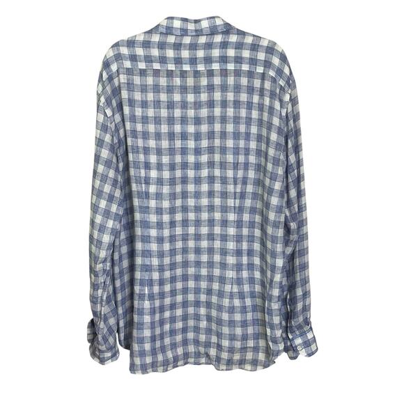 Culturata Shirt Men's XXL Tailored Fit 100% Linen Blue White Plaid Made in Italy - Picture 4 of 8